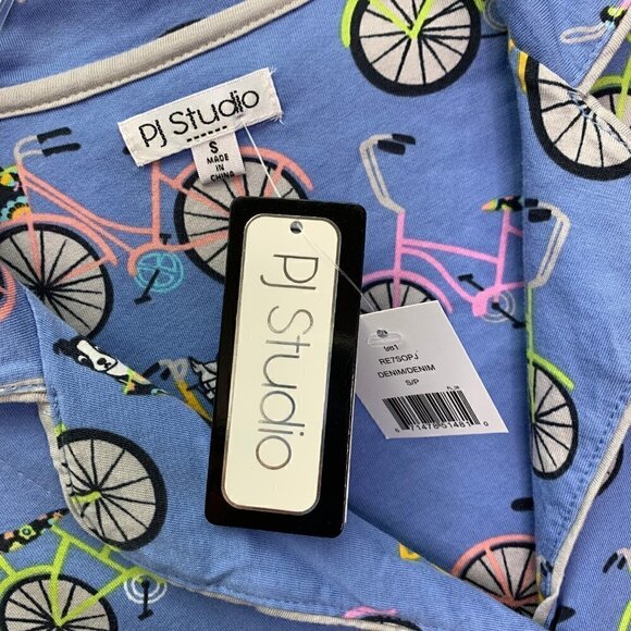 PJ Studio Pajama Top Size Small NWT Dogs & Bicycles Blue Sleep Top - Picture 3 of 9